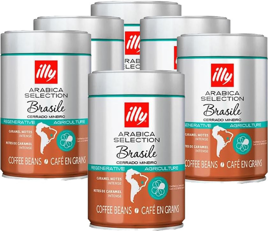 ILLY 6 cartoni di caffè in grani da 250 grammi cadauno, Selezione Arabica, Brasile, certificato Cerrado Mineiro, Regenagri