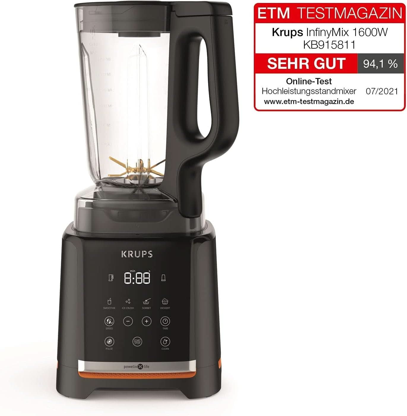 Krups Highspeed - Robot da cucina Infinymix KB9158 | 1600 W| 5 programmi automatici + impostazione manuale | Tritanbehälter | incl. Furto di nuovo | Frullati, frullati, ghiaccio tritato | Schwarz Kitchen Naty Shop