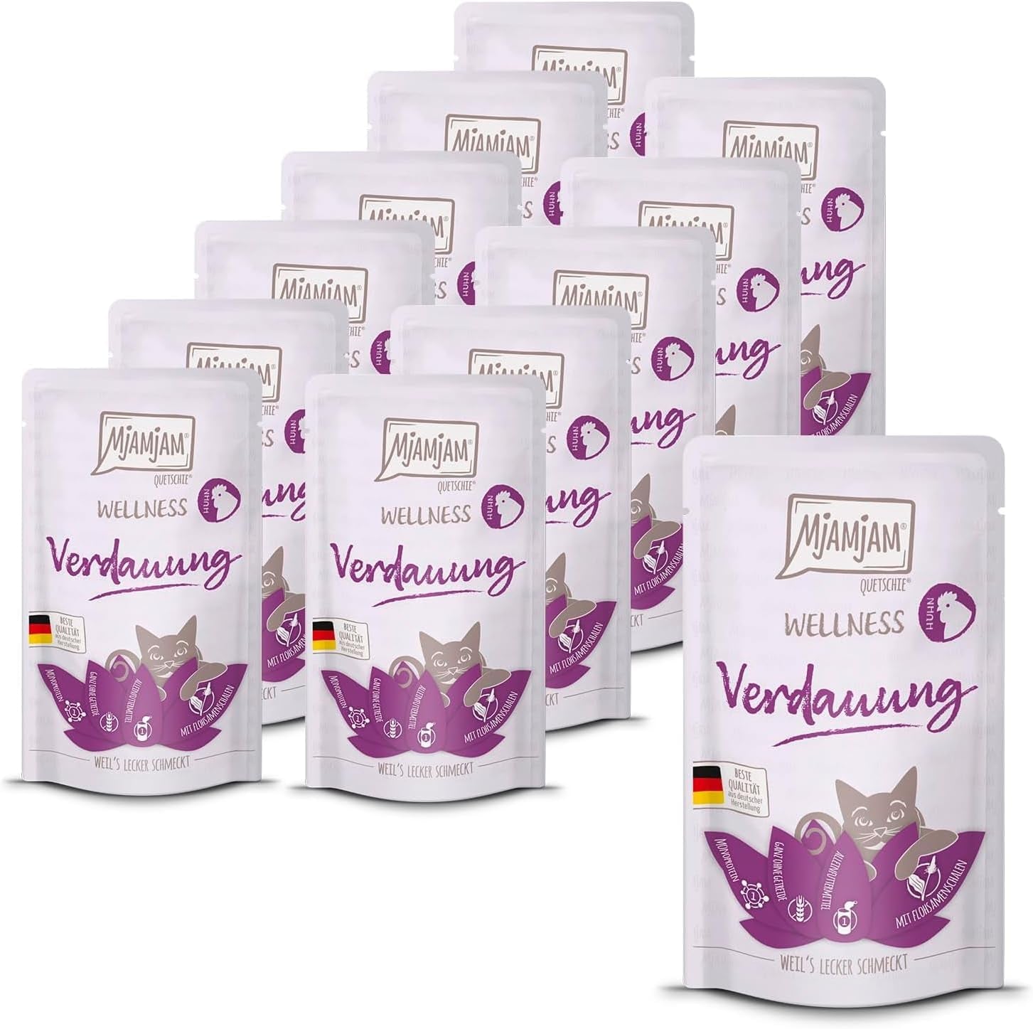 MjAMjAM - Cibo umido premium per gatti - Wellness - Digestive - Pollo, confezione da 12 (12 x 125g), senza cereali