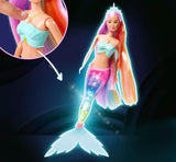 Steffi Love Magic Rainbow Sirena, Bambola Sirena con Funzione di Luce Magica Arcobaleno e Capelli Extra Lunghi, 39 cm, dai 3 Anni in su