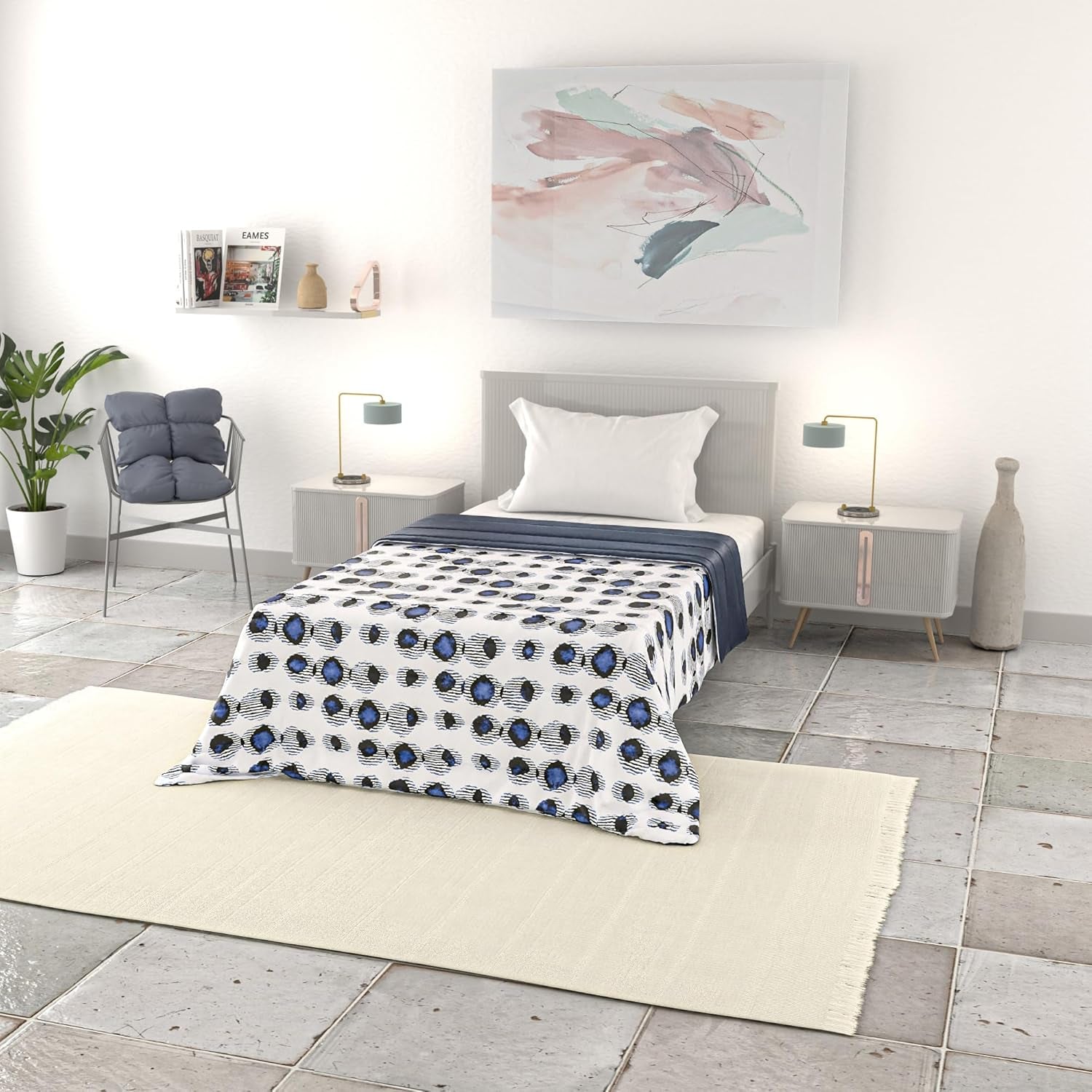 Coperta estiva basic, microfibra, righe jeans, 200X240Cm Trapunte e Piumini Naty Shop Optica 200X240Cm