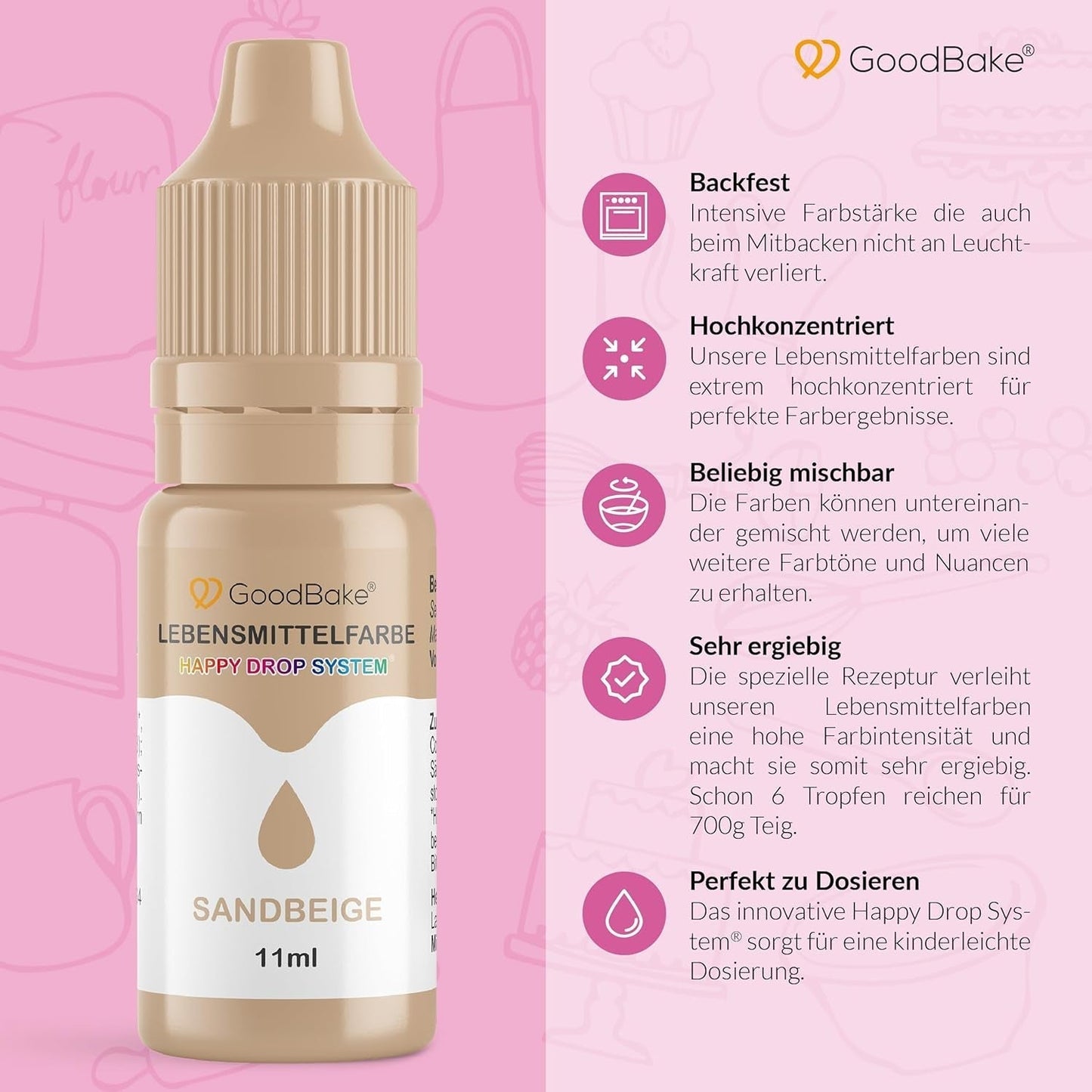 Goodbake Pastel Sand Beige Food Colorante (11 ml) - Colorante alimentare ad alto dosaggio - Per colorare torte, fondente, crema al burro, macarons, bevande, slime e molti altri oggetti. 100% vegano