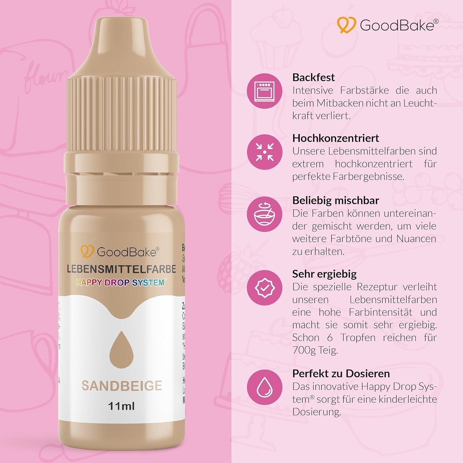 Goodbake Pastel Sand Beige Food Colorante (11 ml) - Colorante alimentare ad alto dosaggio - Per colorare torte, fondente, crema al burro, macarons, bevande, slime e molti altri oggetti. 100% vegano