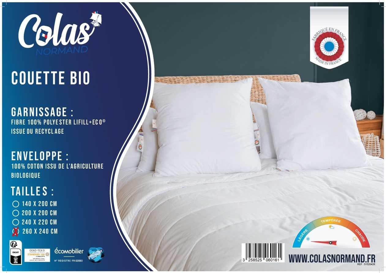 Trapunta COLAS NORMAND 260 X 240 cm, cotone biologico e imbottitura riciclata, leggera, morbida, lavabile in lavatrice a 40 °C Trapunte e trapunte Naty Shop