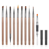 Set di 10 pinsel per nail art, pennelli per nail art Braun Pinsel per design per unghie Nageldesign Pinselfür Gelnägelfür Heimwerker Maniküre Salon Zuhause Nailpinsel Set