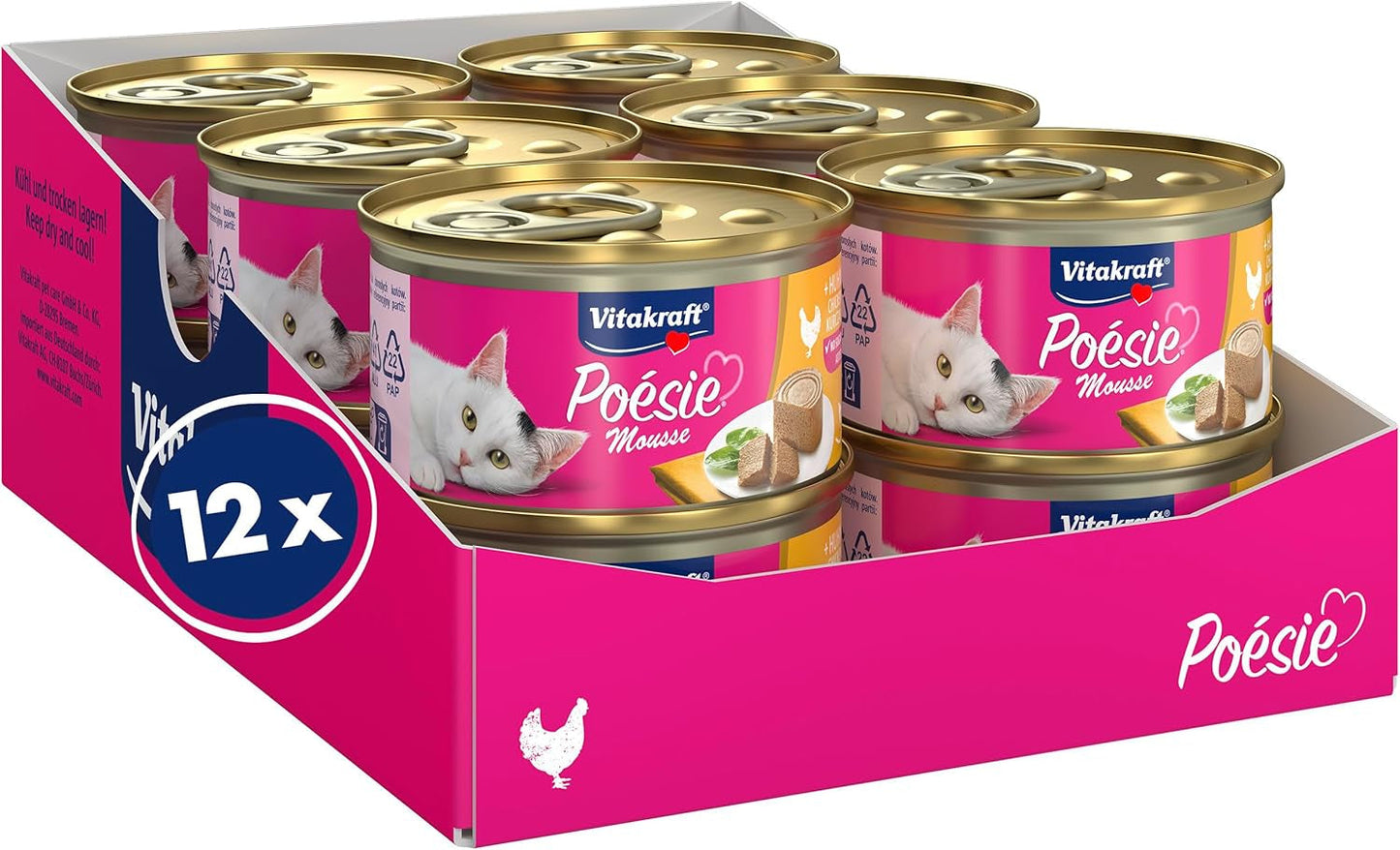Vitakraft Poésie Mousse, cibo umido per gatti, schiuma ariosa, con pollo, senza zuccheri o cereali aggiunti (12 x 85 g)