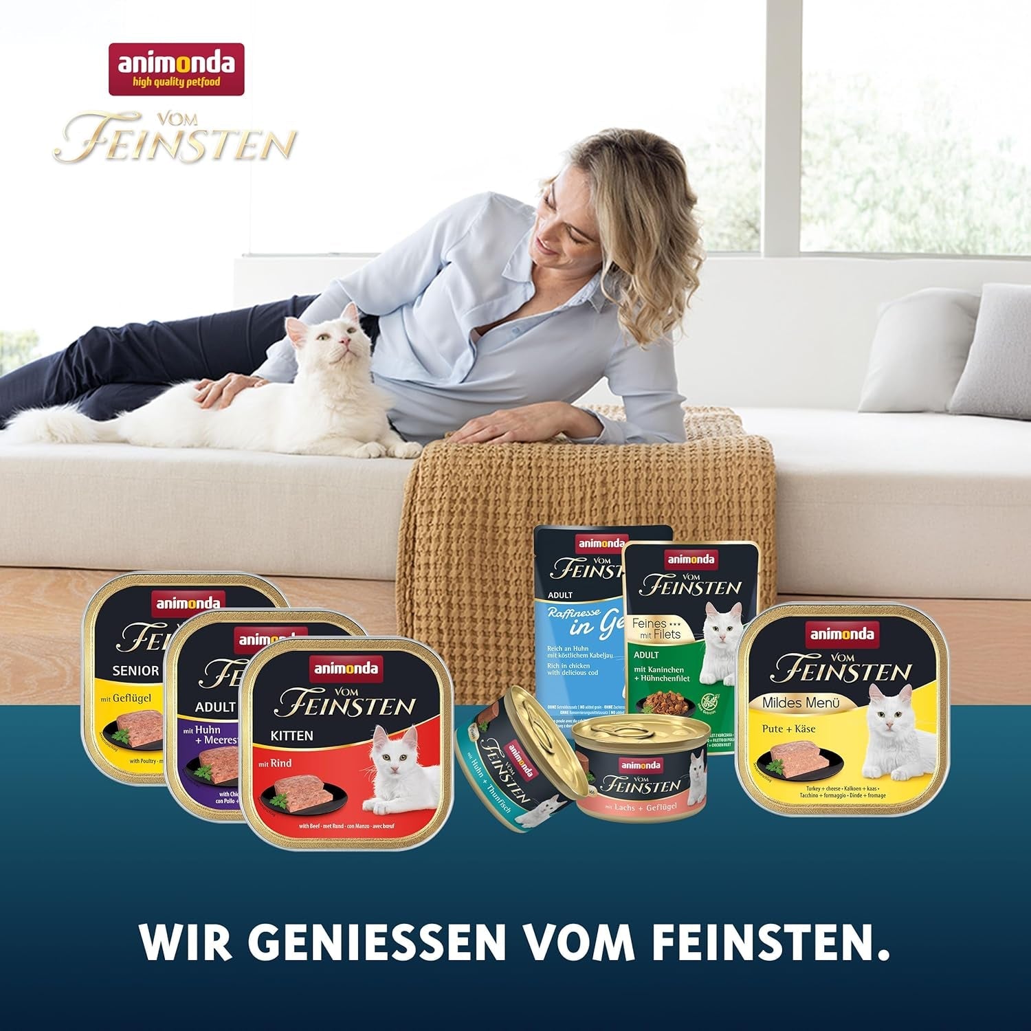 animonda Vom Feinsten Adult Gourmet Variety (32 x 100 g), alimento umido senza cereali e senza zucchero per gatti adulti dall'irresistibile cuore gourmet.