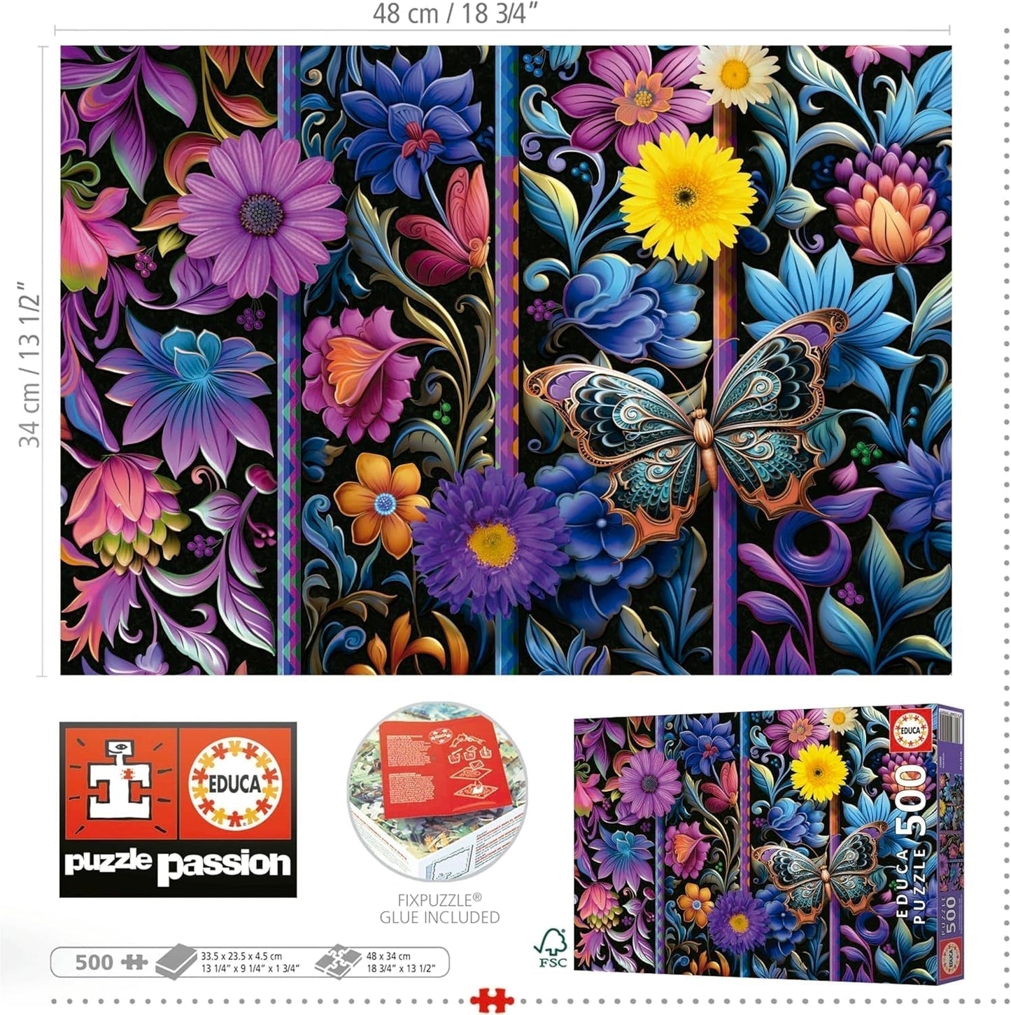 Educa - Puzzle da 500 pezzi per adulti | Bada Bloom. Dimensioni: 48X34 cm. Include la colla per puzzle Fixpuzzle. Per 11 anni (19909) Puzzle Naty Shop