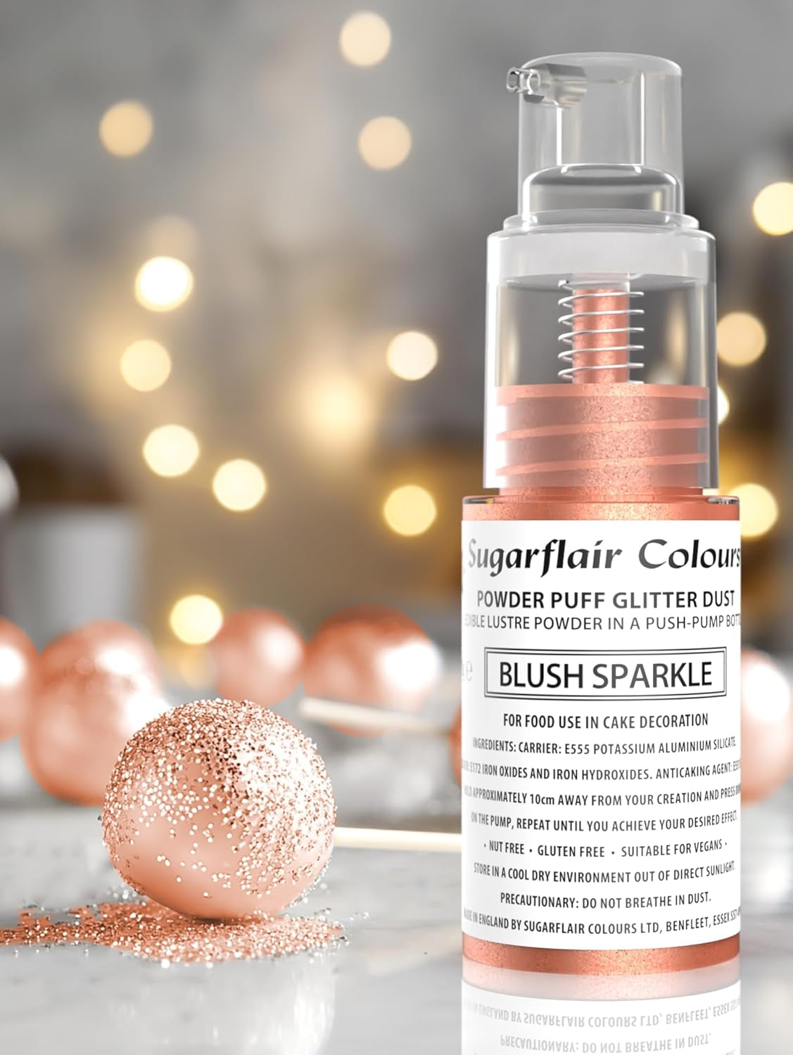 Sugarflair Pump Powder Spray, Glitter, Blush, Glitter - colorante alimentare per torte, spray non aerosol per torte, muffin e altro - 10 g