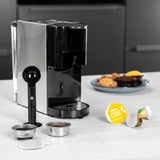 Macchina per caffè espresso multicapsule Princess 4 in 1 - 1450 watt, capsule, cialde, caffè macinato, senza BPA, 249450, 01.249450.01.001, nero, argento
