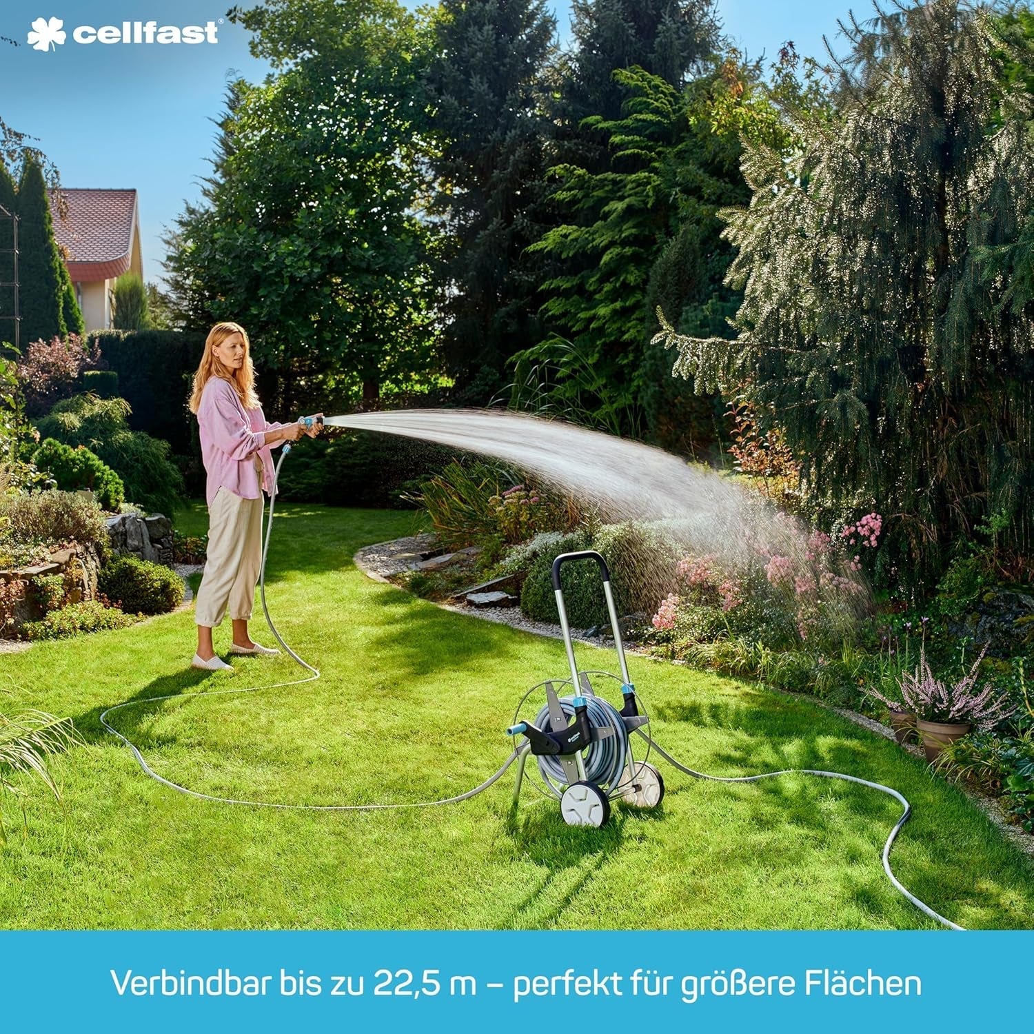 Tubo per irrigazione Cellfast SPRING, Tubo per irrigazione a tre canali con connettori completi, Realizzato in filo di alta qualità, Resistente ai raggi UV, 15 m, 1/2 pollice, 19-022, Multicolore, 38x38x8 cm