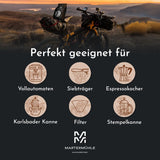 Chicchi di caffè espresso Martermühle Bike 500g Strong | Arabica/Robusta | Gusti: Noci di macadamia, cioccolato al latte | Chicchi di caffè espresso interi tostati leggermente, bassa acidità