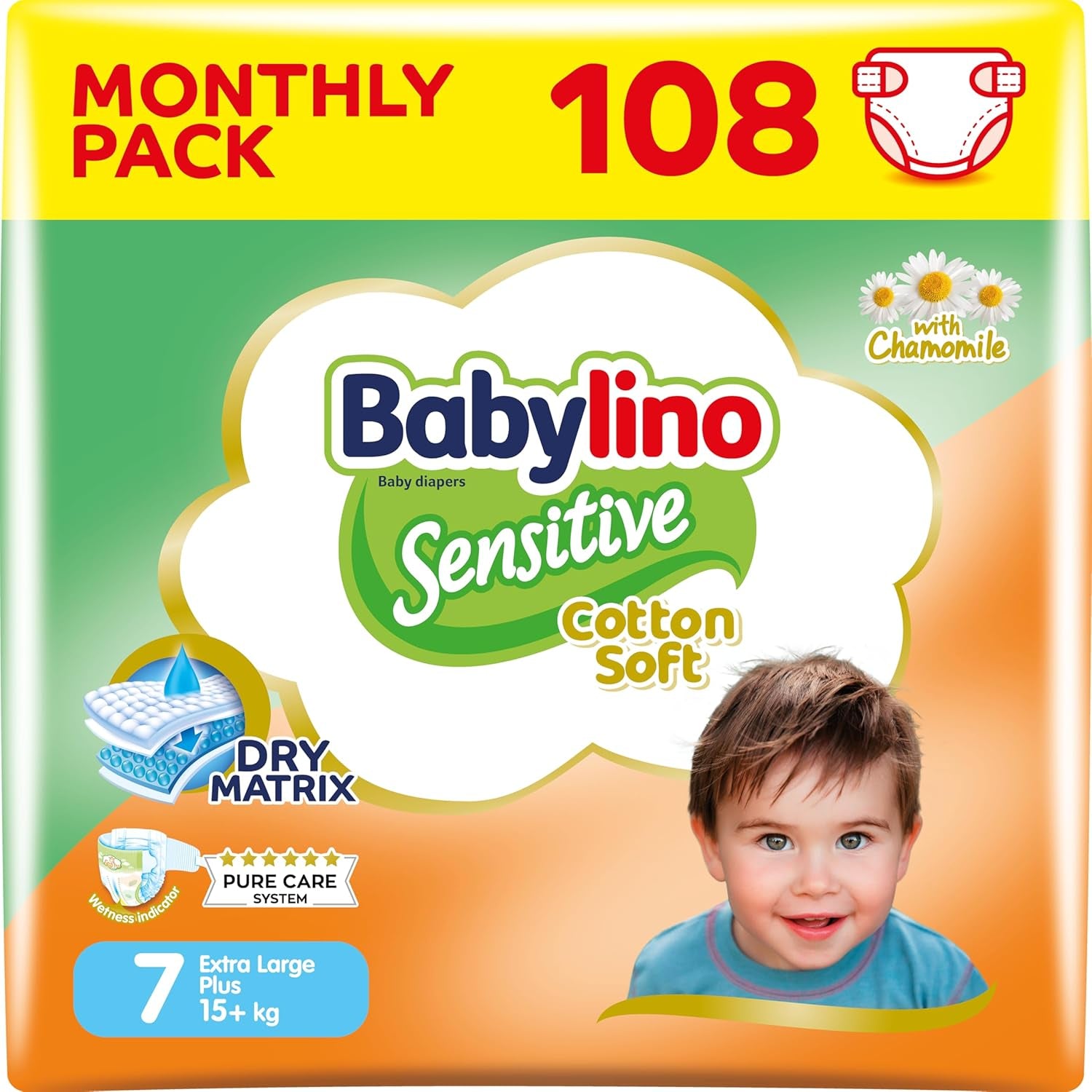 Pannolini per bambini sensibili, taglia 7, extra large plus (+15 kg), 14 pezzi