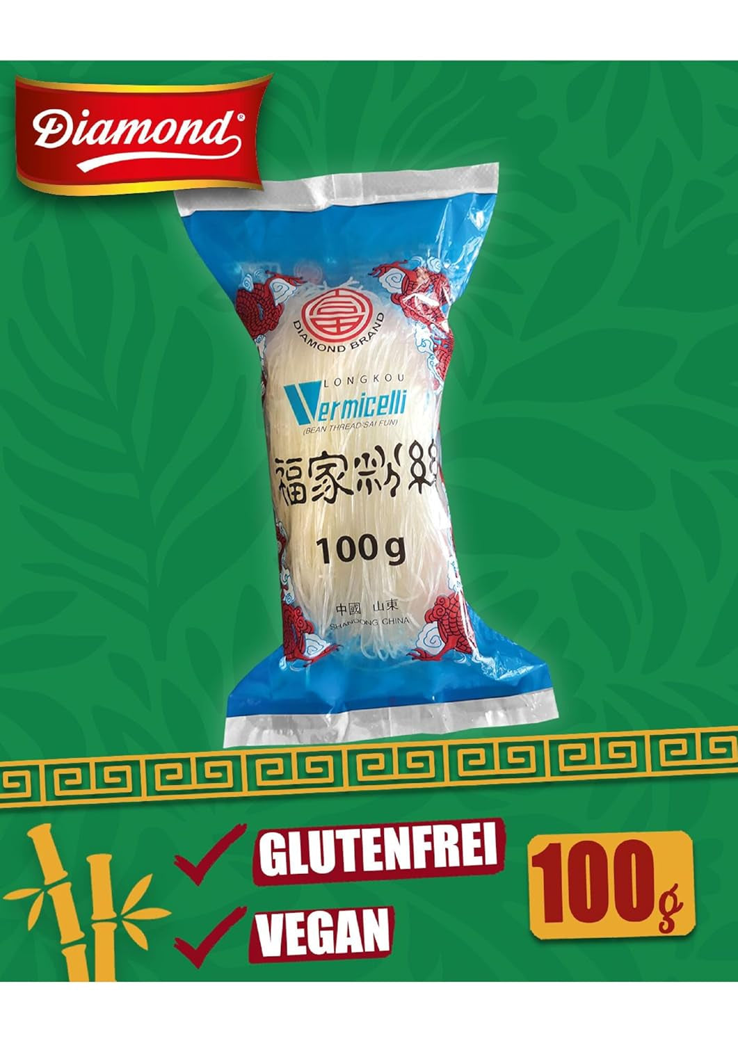 Tagliatelle di vetro DIAMOND, tagliatelle di vetro lunghe, naturalmente vegane e senza glutine - 1 x 100 g
