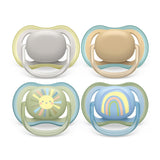 Succhietti Philips AVENT ultra air - confezione da 4 succhietti traspiranti senza BPA per bambini da 0 a 6 mesi, inclusa custodia per il trasporto e sterilizzazione, colore sole/arcobaleno (modello SCF085/65)