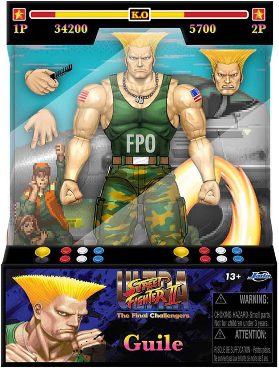 Jada Toys Street Fighter Figure Guile (15 cm) - Street Fighter 2: The Final Challengers Action Figure Mobili da Collezione con Testa Alternata, Mani e Accessori, Action Figures da 13 Anni in su Naty Shop