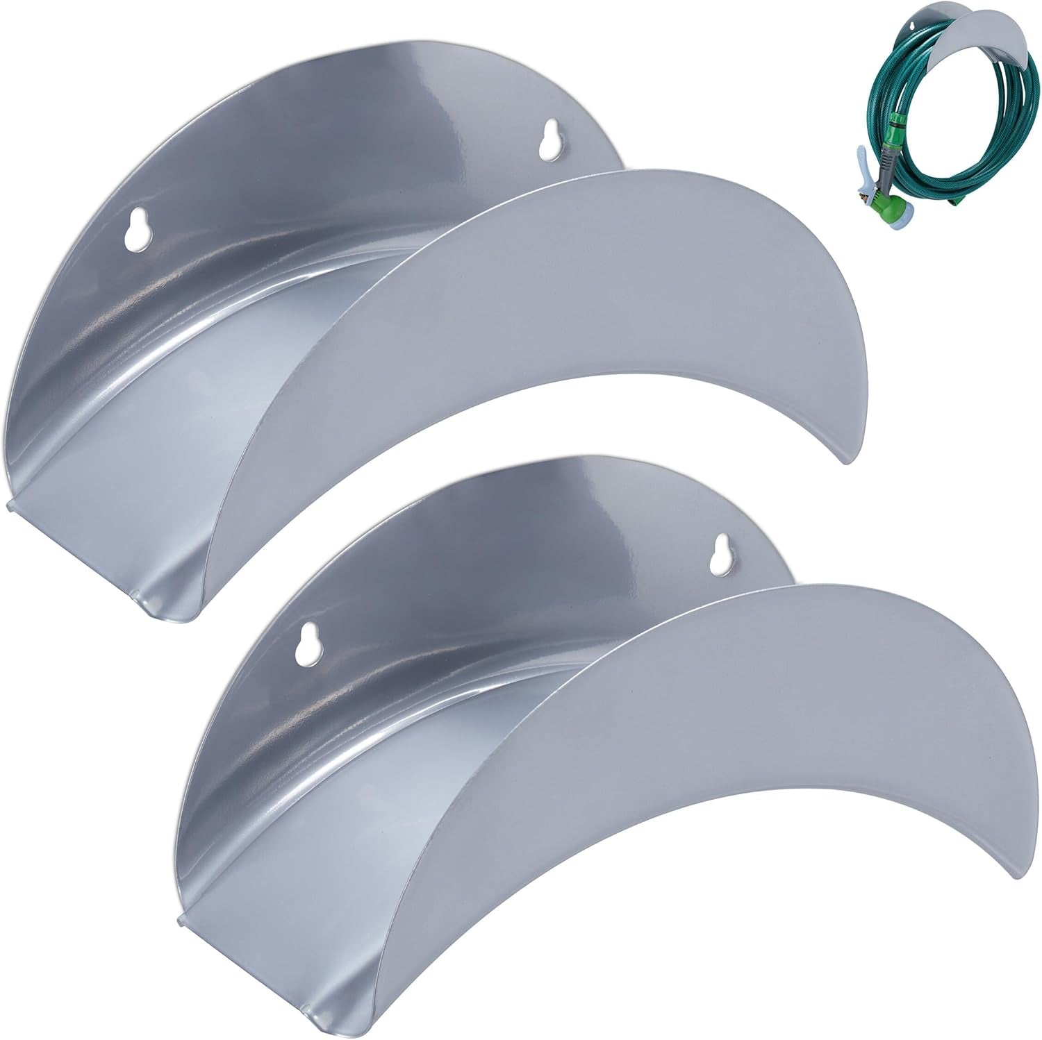 Relaxdays Set da 2 Portagomma da Parete per Tubo da 30m 1/2" Portagomma da Giardino Portagomma in Metallo Grigio