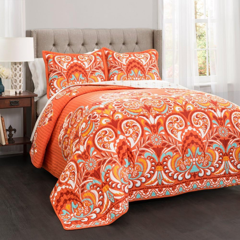 Lush Decor Trapunta Clara, cotone, turchese e mandarino, Full/Queen Piumini e trapunte Naty Shop Orange Full/Queen
