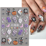 JMEOWIO 3D Nagelsticker Halloween Nail Art Sticker Self-klebend Nagelaufkleber 5D Stereoscopico Süßer Geisterkürbis Dekoration Nageldesign Zubehör 4 Blatt