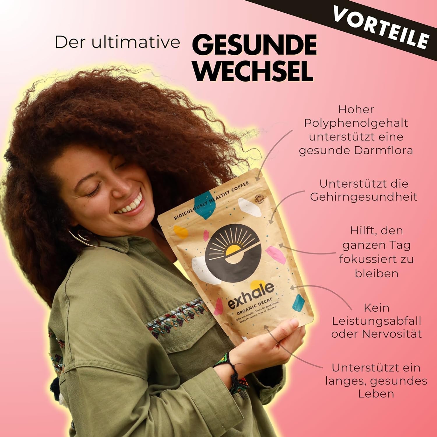 EXHALE Bio GANZE BOHNEN – Dunkel Gerösteter Kaffee – Confezione da 450 g – Mykotoxinfrei & Geeignet für Bulletproof Coffee – Single Origin e 100% Arabica Bohnen