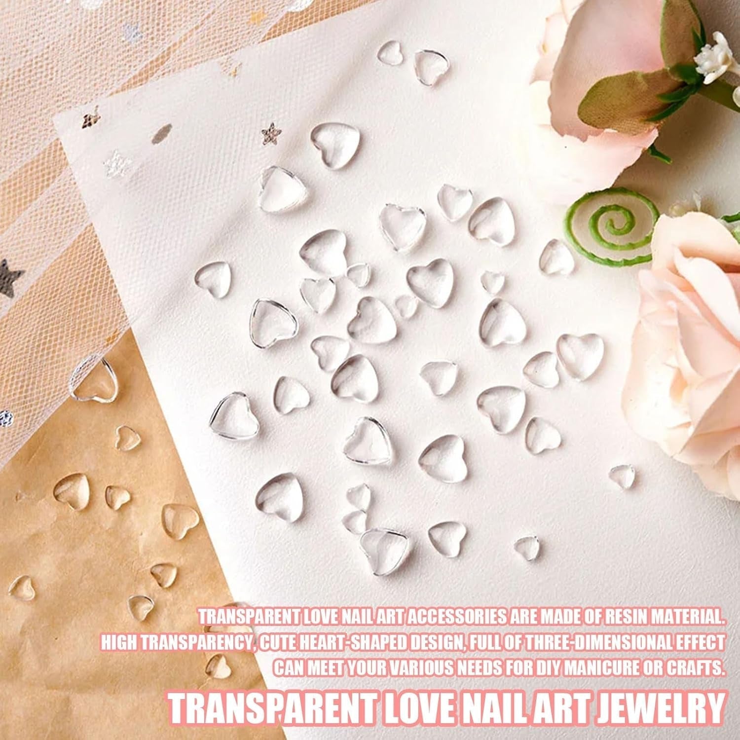 Ciondoli per nail art a forma di cuore 3D, 320 pezzi di ciondoli per unghie in acrilico sottile, strasssteine ​​a forma di cuore con retro piatto 4Mm 6Mm 8Mm Decorazioni per la decorazione di decorazioni per donne e ragazze (4Mm 6Mm 8Mm)