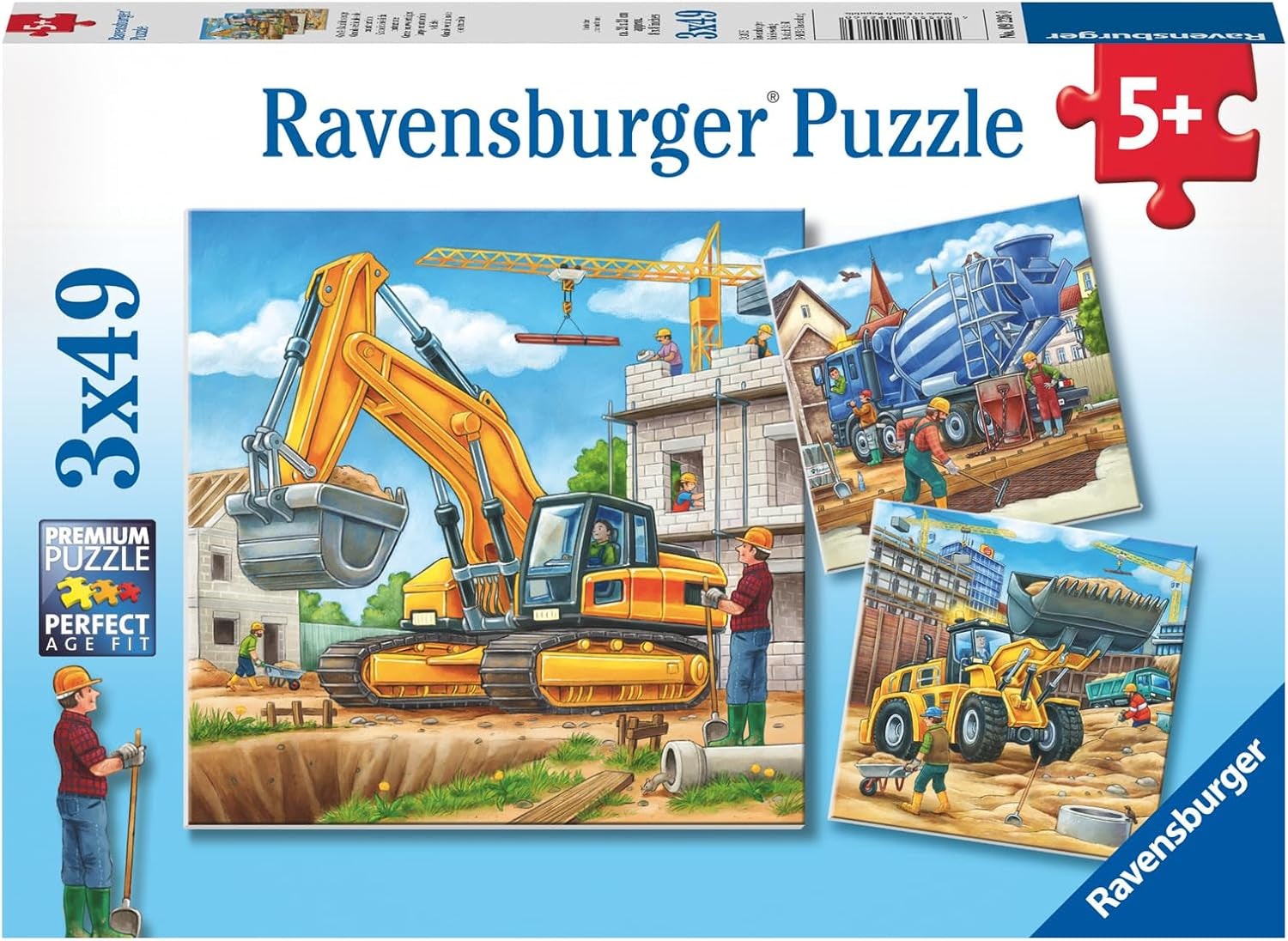 Ravensburger Puzzle per Bambini - 09226 Veicoli da Costruzione Grandi - Puzzle per Bambini 5+ 3X49 Pezzi Puzzle Naty Shop Titolo predefinito