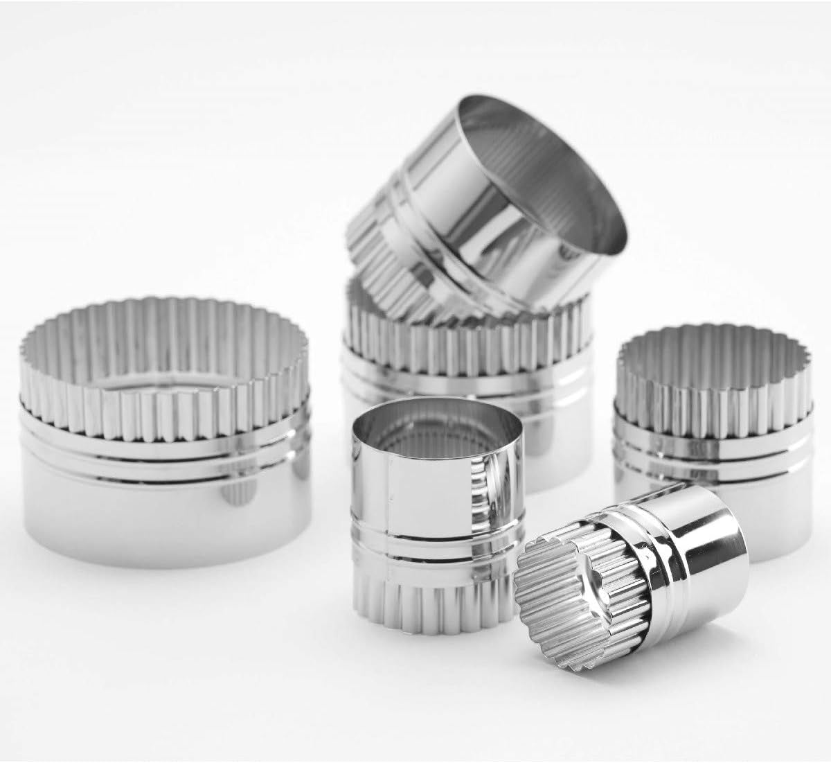 Set di stampi per biscotti Thermohauser (acciaio inossidabile), rotondi, bordi lisci/curvi, 6 pezzi, diametro 5,0-11,4 cm, confezionati in una scatola di latta