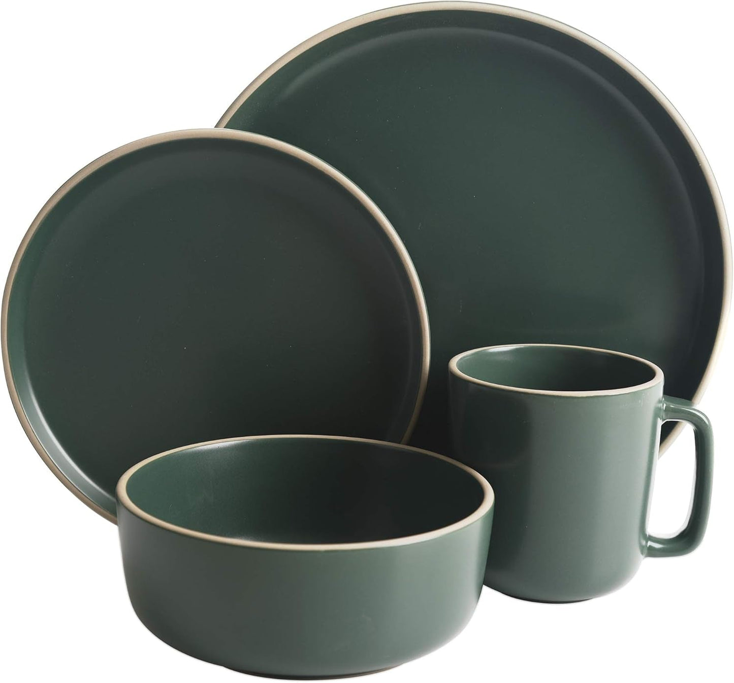 Zuma Set Posate Rotonde 16 Pezzi, Piatti, Ciotole, Tazze, Set Posate, Servizio per Quattro (16 Pezzi), Verde