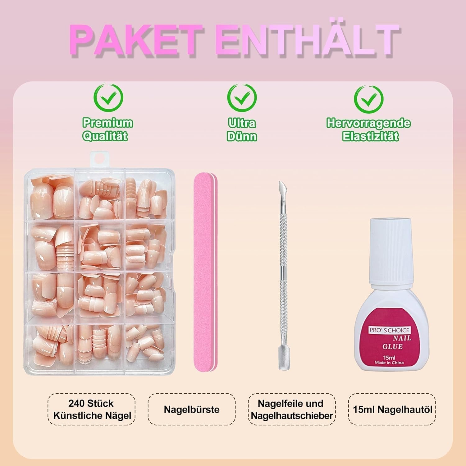 Set Unghie Finte - 240 Pezzi Unghie Corte Quadrate Modello In Gel Morbido Nude Sfumatura Bianca Colla Naturale Finta Su Unghie Finte Per Donne Fai Da Te (Nude Gradient, 240X)