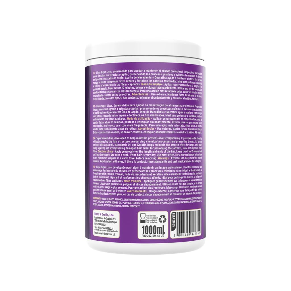 Maschera per capelli Super Smooth 1000ml - Con olio di argan, macadamia e cheratina - Nutre, ripara e rinforza - Per setosità, lucentezza e fibre lisce - Senza solfati e parabeni Naty Shop maschera per capelli
