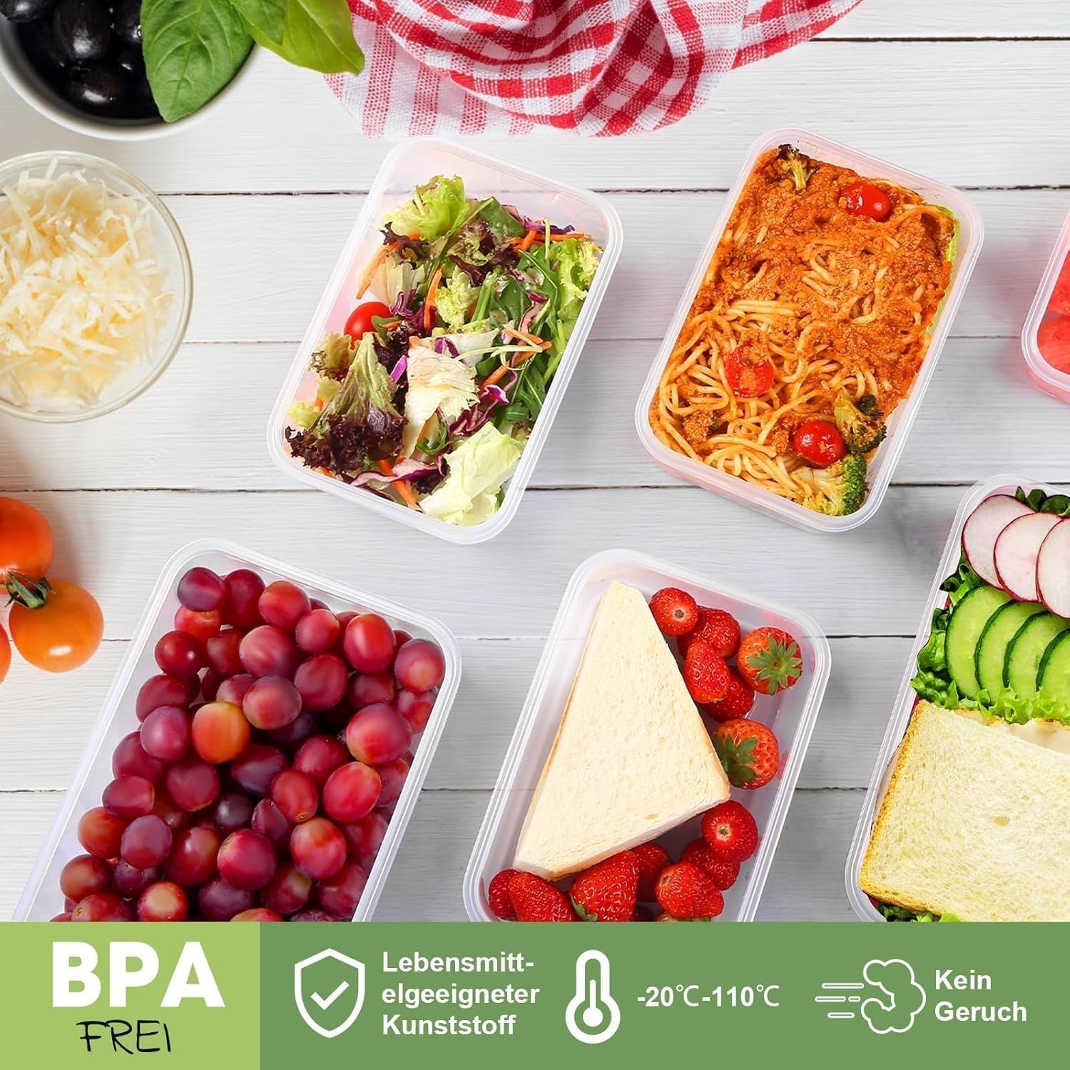 YASHE Barattolo per alimenti con coperchio, Set barattoli in plastica da 12 pezzi, Senza BPA, 100% a tenuta stagna, impilabile, Scatole trasparenti per alimenti Naty Shop