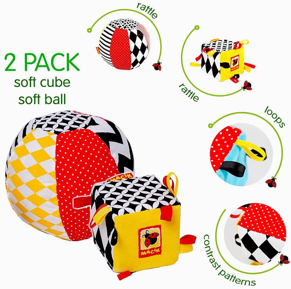 magdum 2 set gioco baby cube + palla in stoffa - gioco motricità da 1 anno - gioco per bambini 6 mesi - gioco montessori - gioco educativo 1 anno - regalo per bambini - palla per bambini - cubo per bambini - regali per bambini Giocattoli Bebe Naty Shop