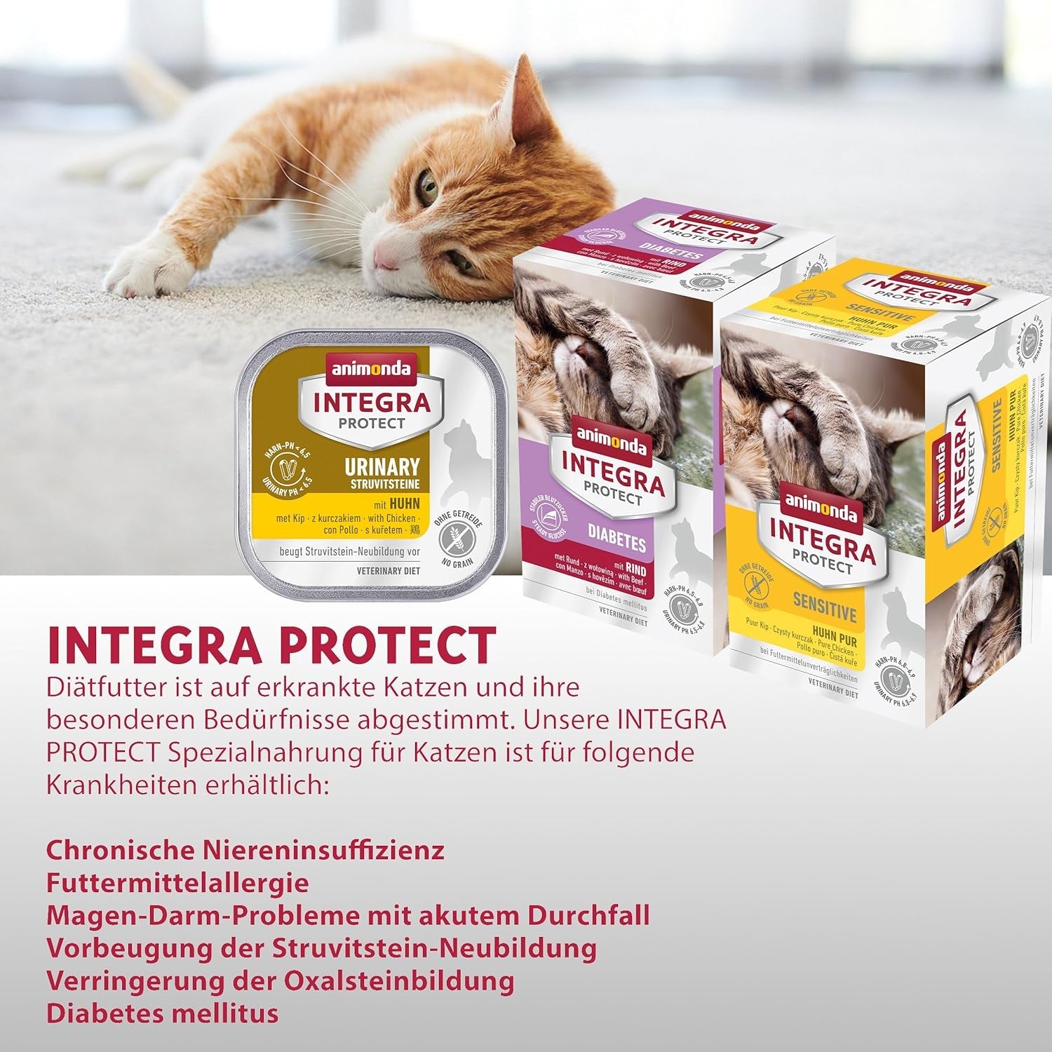 animonda INTEGRA PROTECT Diabetes con Pollame (16 x 100 g), cibo umido per gatti diabetici, cibo dietetico per gatti diabetici, cibo umido senza zucchero