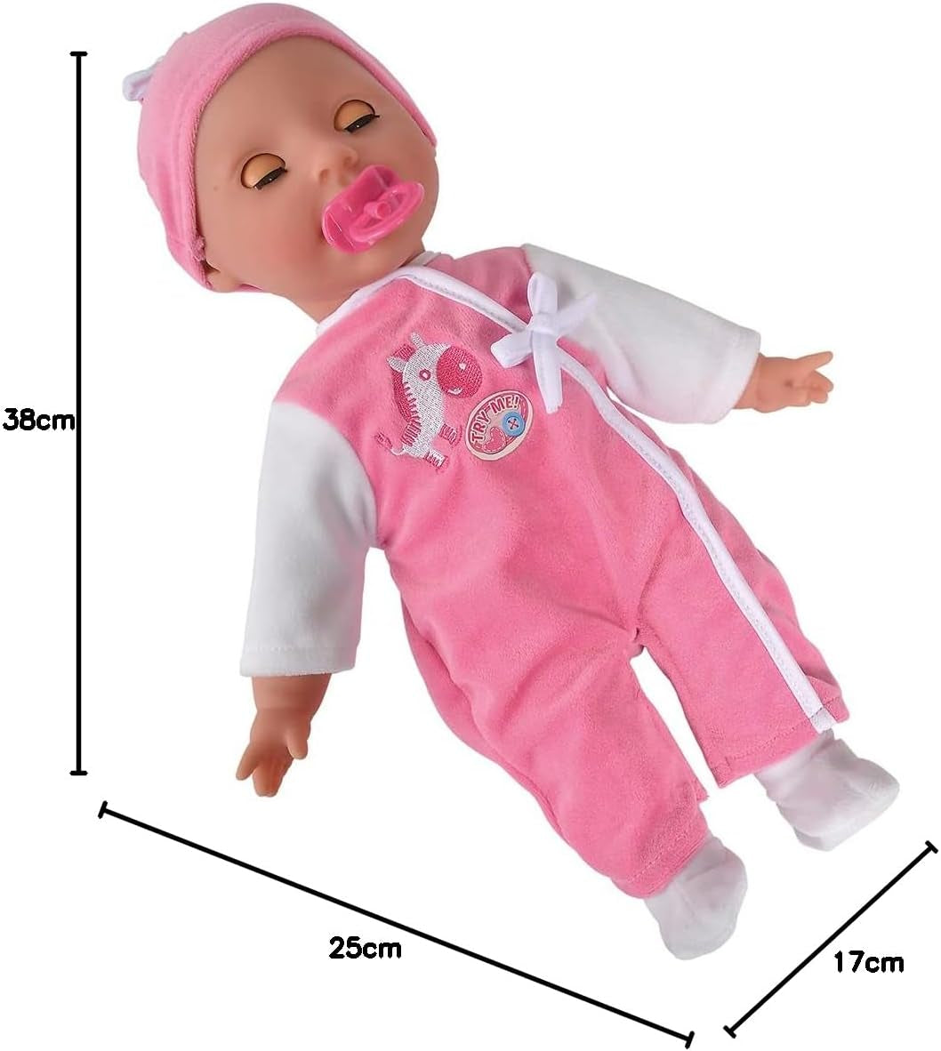 Simba 105140489 - Laura Baby Talk Doll, bambola dal corpo morbido da 38 cm con occhi assonnati in tutina carina, 24 suoni del bambino, bambola da gioco, bambolina, dai 2 anni in su