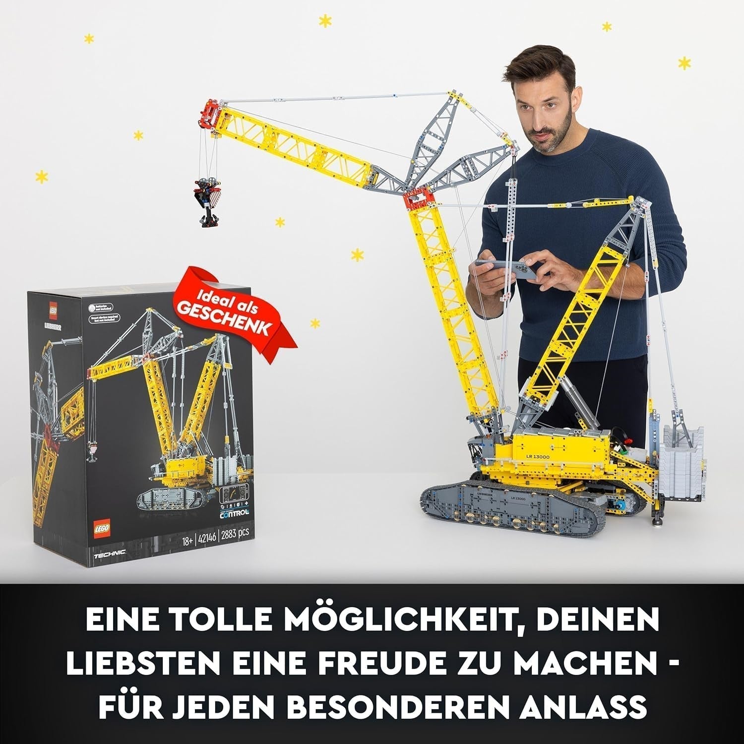 LEGO Technic Liebherr LR 13000 Set gru cingolata, costruisci il miglior modello di veicolo da costruzione telecomandato con app Control+, gru con sistema di verricello e braccio di sollevamento, kit modello grande per adulti 42146 Besuche Den LEGO-Store
