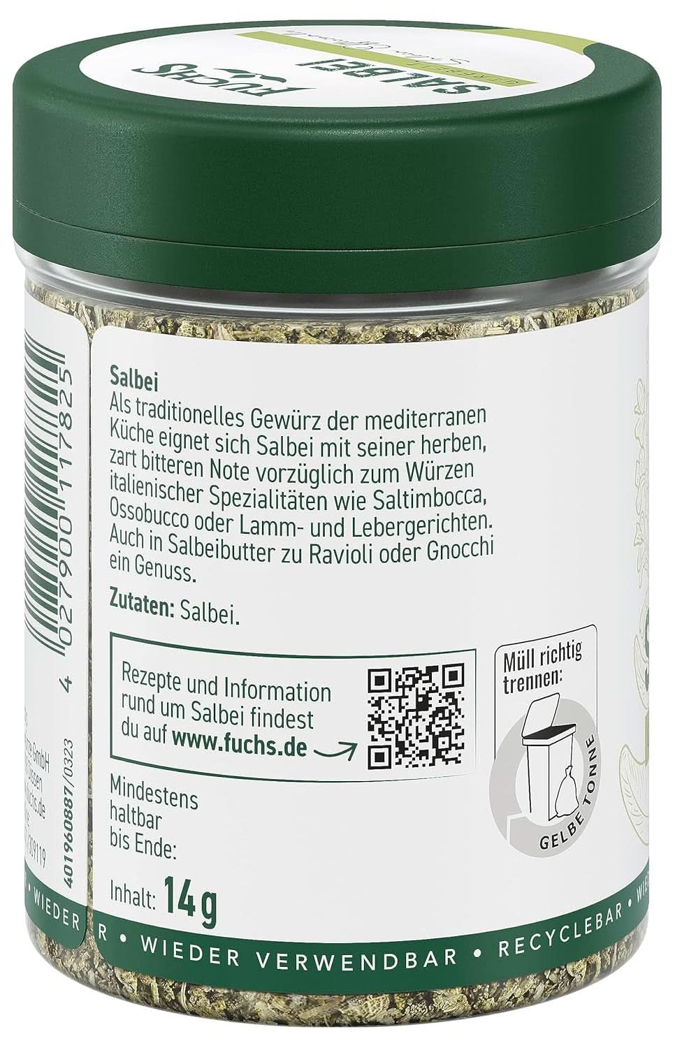 Fuchs, Salvia, Nota acida, delicatamente amaro per Ravioli o Gnocchi, 14 grammi Condimenti Naty Shop