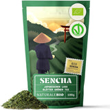 Naturalebio Tè giapponese Sencha - 200 g Tè verde biologico - Tè verde Sencha puro e naturale al 100% - foglie sfuse del primo raccolto - prodotto biologico coltivato in Giappone