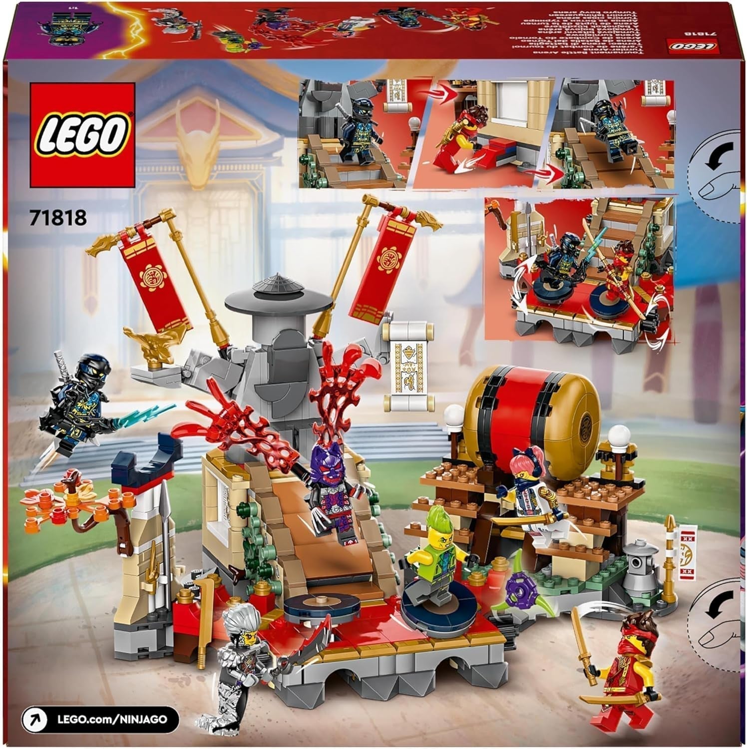 LEGO NINJAGO Arena del torneo Giocattolo avventuroso per bambini Ninja Playset con 6 minifigure Collezione Set da costruzione Regalo di compleanno per ragazzi e ragazze di 7 anni 71818 Set da costruzione Besuche den LEGO-Store