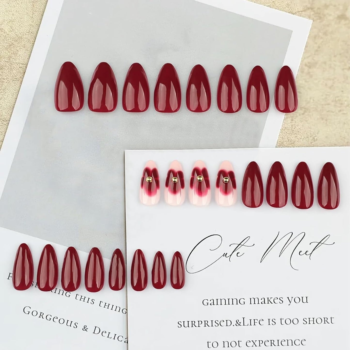 24 fiori bordeaux con armatura di diamanti, stampa sulle unghie, colla su unghie artificiali, set di punte per unghie