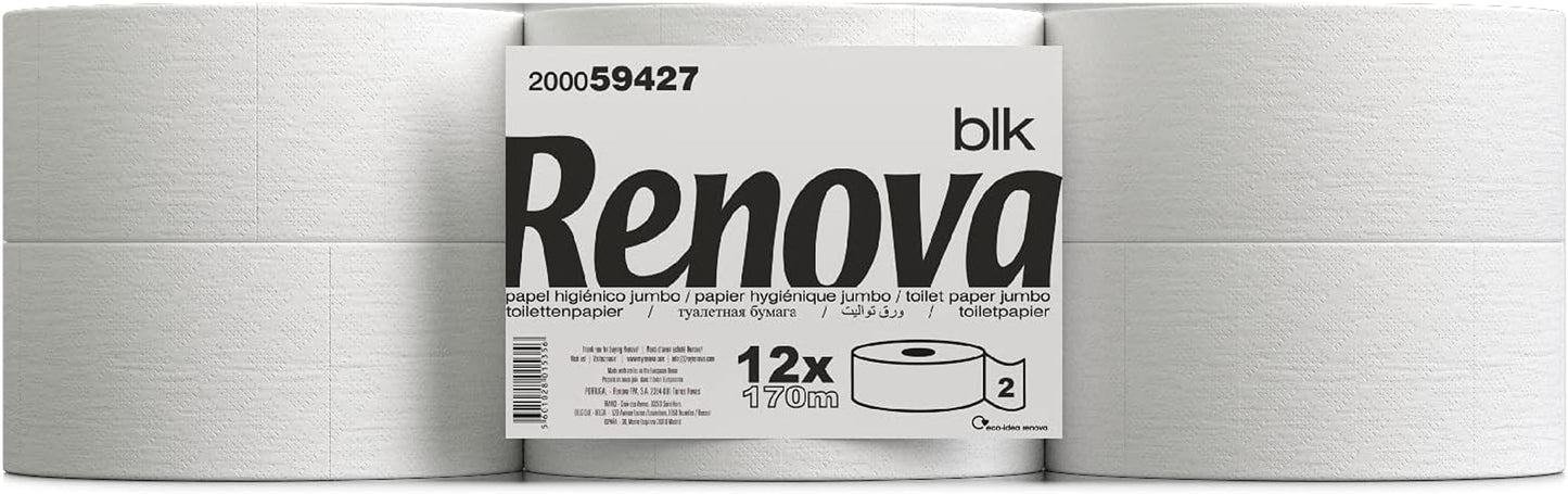 Carta igienica Renova Jumbo BLK, 12 rotoli da 170 M, carta bianca, 2 strati