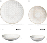 MÄSER 935079 Servizio da tavola moderno vintage per 2, design moresco, servizio da tavola da 8 pezzi, piatti e ciotole in ceramica di alta qualità, gres, bianco