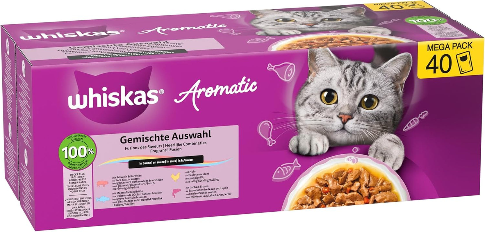 WHISKAS Alimento umido per gatti aromatico in salsa 40 x 85g Selezione di pesce