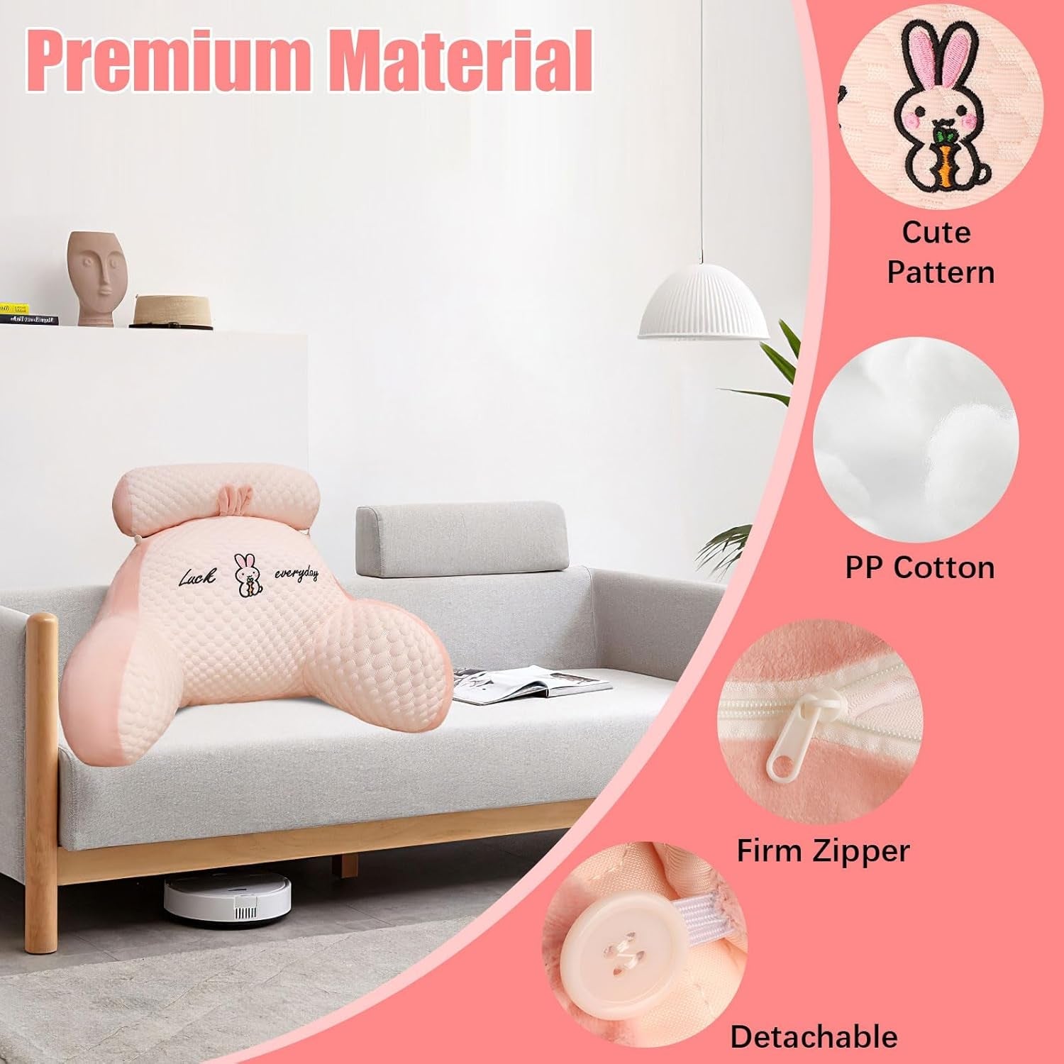 Cuscino da lettura, Cuscino da letto, Cuscino per la schiena extra large per adulti 70x50 cm per la lettura con rotolo per il collo staccabile e braccio di supporto, Comodo cuscino da lettura per letto e divano (Rosa, Extra Large)