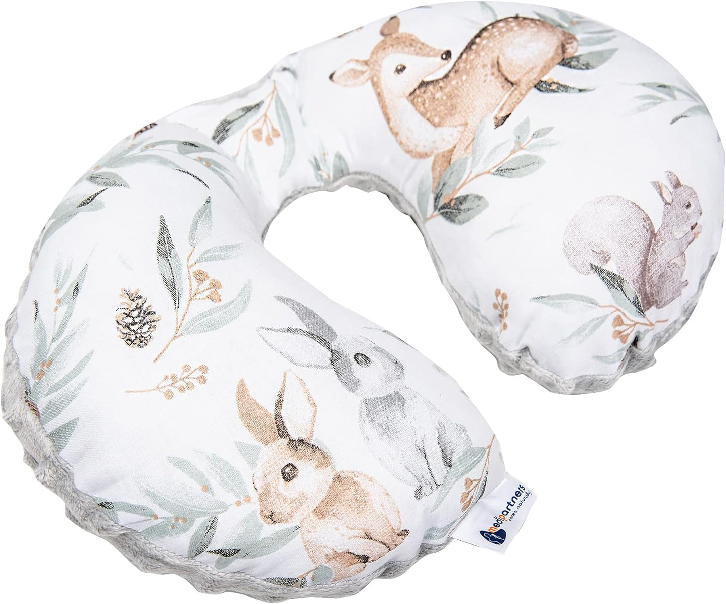 Medi Partners Cuscino per il collo del bambino Supporto per il collo 100% cotone / minky cuscino per il collo del bambino per auto passeggino viaggio viaggio sonno cuscino per il collo snooze roll (REH con Minky grigio) Cuscini ortopedici cervicali Naty Shop Cervo in foglie con Minky grigio