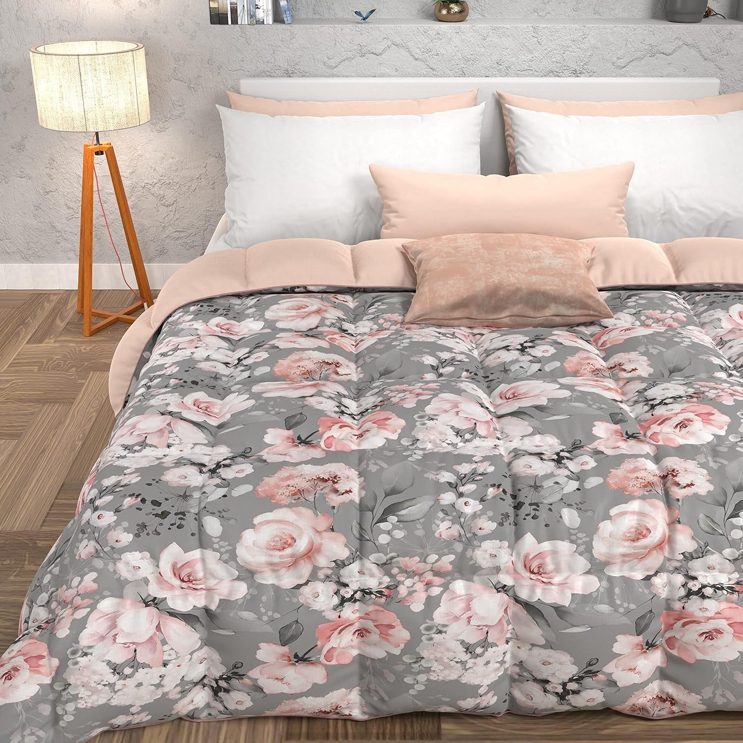 PETTI Artigiani Italiani - Trapunta invernale, Trapunta invernale, Trapunta semplice, Double face, Stampa monocolore e digitale, Microfibra anallergica 100%, Made in Italy Naty Shop Trapunte e Trapunte Floreali 17 Grigio Una Piazza E Mezza