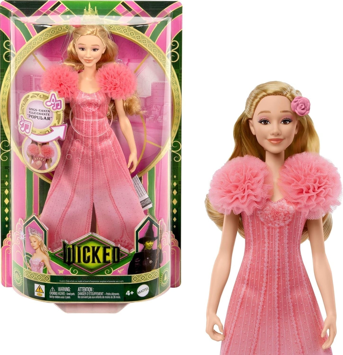 Mattel Singing Glinda Fashion Doll di Wicked e accessori, mobili e look ispirato al film e vestito rimovibile, canta "Hotly Loved", JLG49, Titolo predefinito Pink Naty Shop Dolls