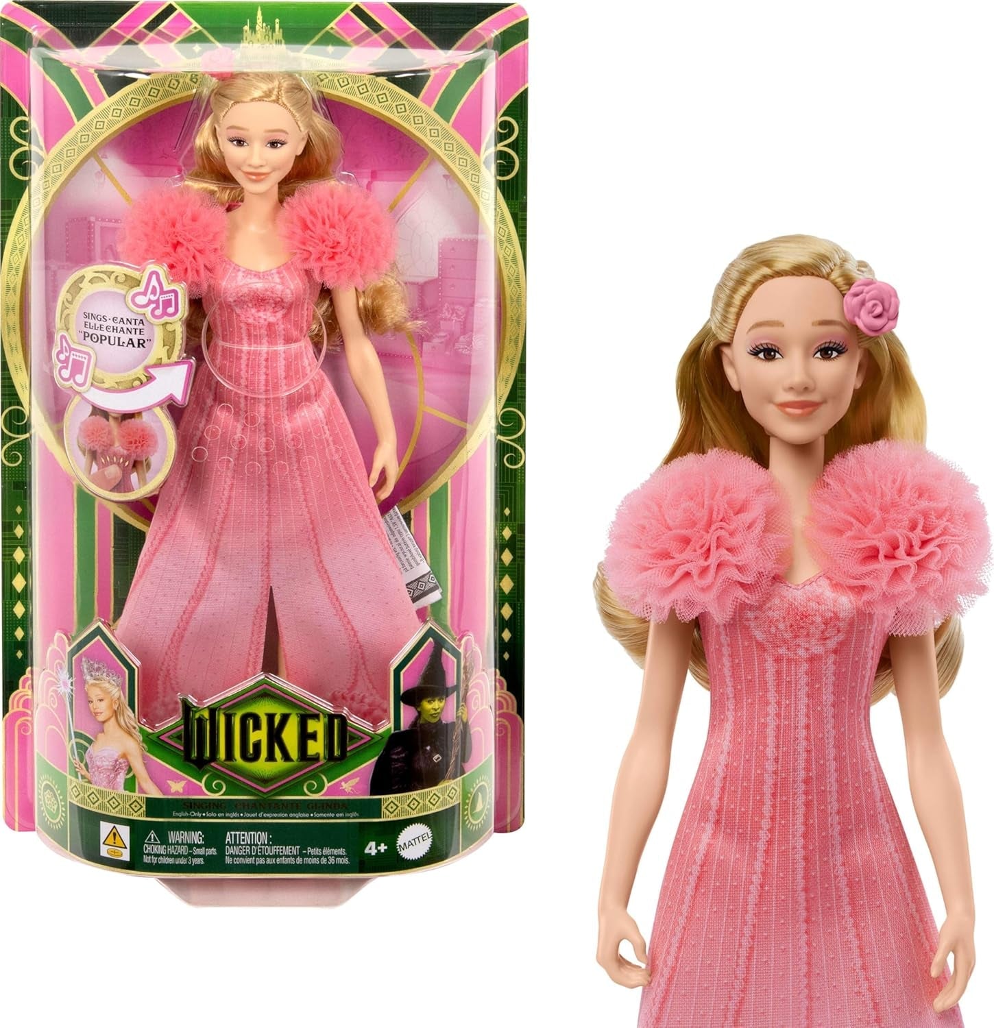 Mattel Glinda di Wicked and Accessories Bambola articolata ispirata al film con vestito staccabile Canta Loved by Us JLG49 Rosa