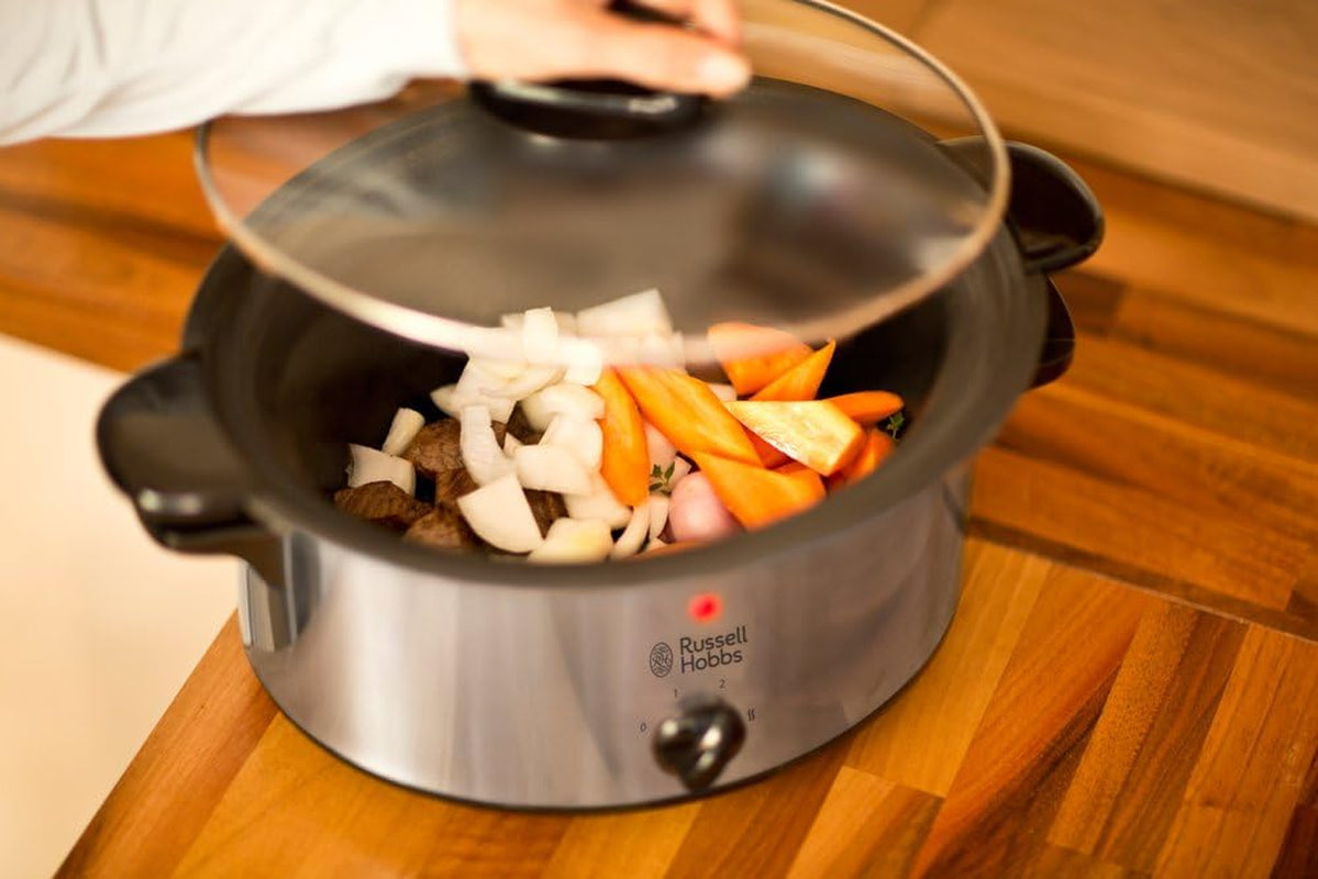 Pentola a cottura lenta Russell Hobbs, Antiaderente da 3,5 litri, Acciaio inossidabile, 3 impostazioni di temperatura e Funzione di mantenimento in caldo, Pentola a cottura lenta da 160 W Naty Shop