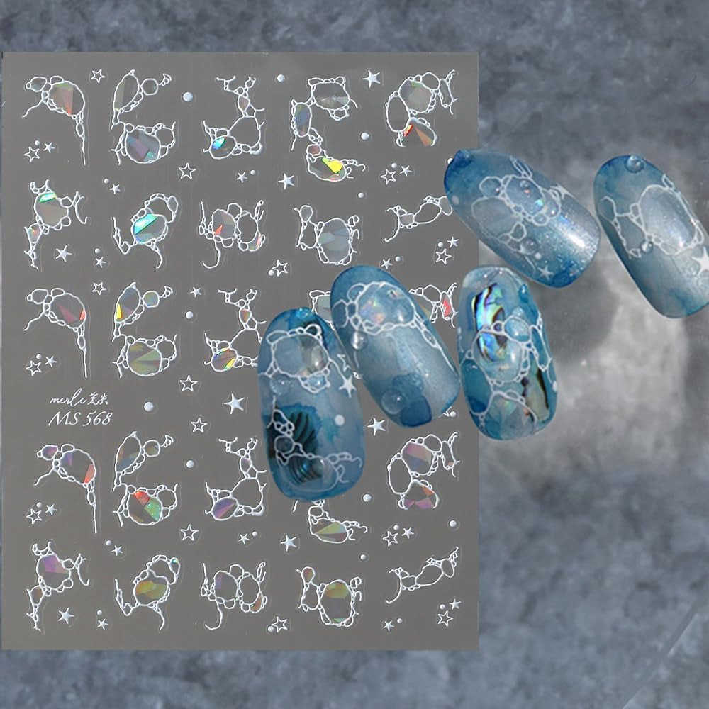 Adesivi per unghie glitter Onde d'acqua estive Nail art stellato Fantasia Onde di acqua di mare Disegni per unghie Adesivi per unghie Onde di acqua di mare Accessori per unghie Nail art