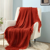 CREVENT Coperta lavorata a maglia color ruggine per divano, poltrona, letto, decorazioni per la casa, morbida, calda, accogliente, leggera, primavera estate autunno (127,8 x 152,4 cm caramello/marrone/arancio bruciato) CREVENT Letti e coperte Arancione